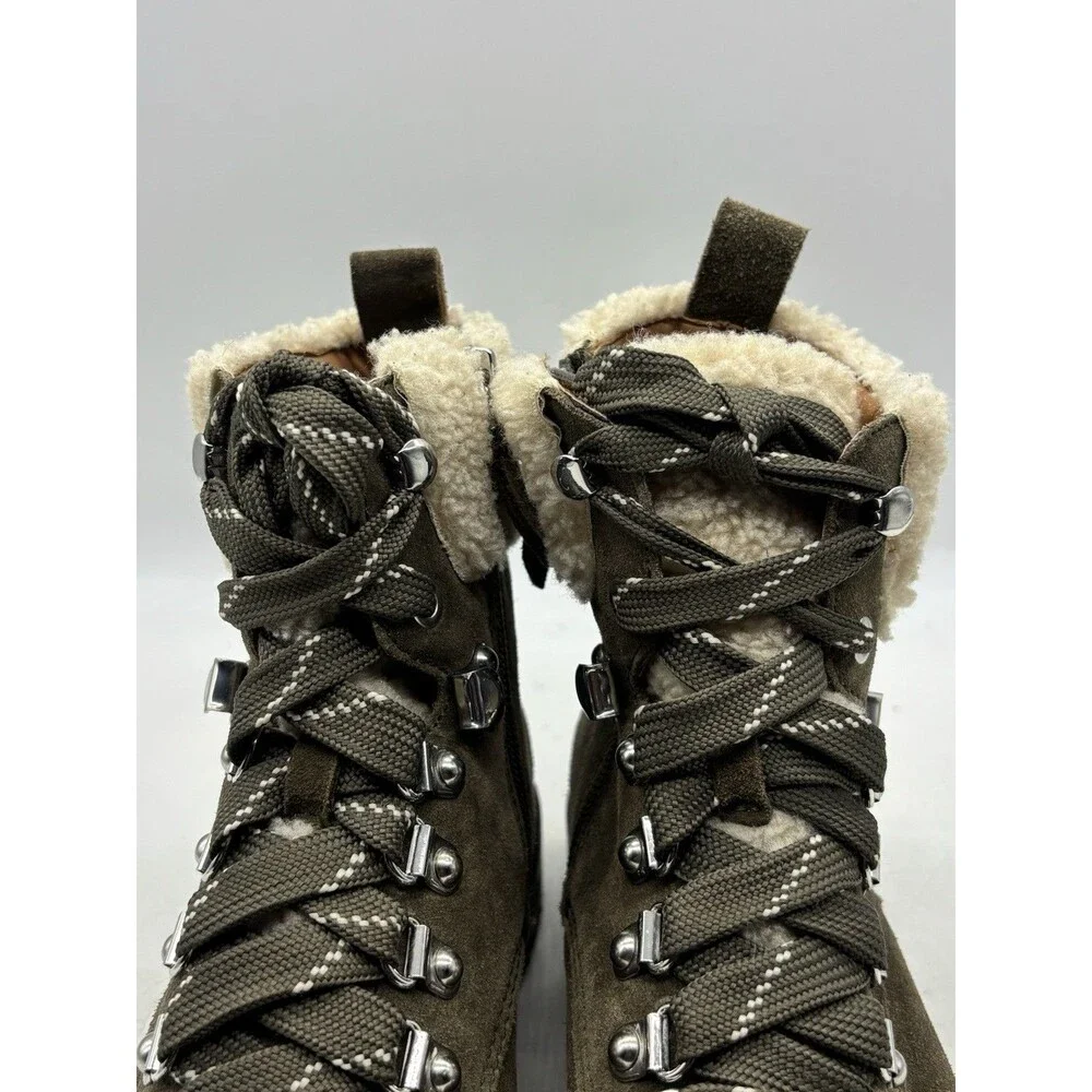 Rebecca Minkoff Jaylin Olive Green Combat Boots Leather Fur Lined Women’s Sz 6 M